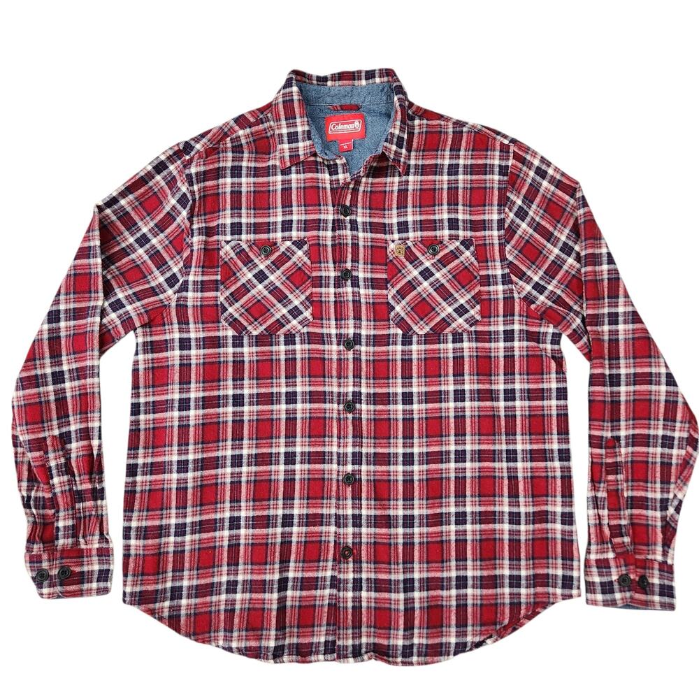 Coleman men's flannel button down shirt red plaid size XL